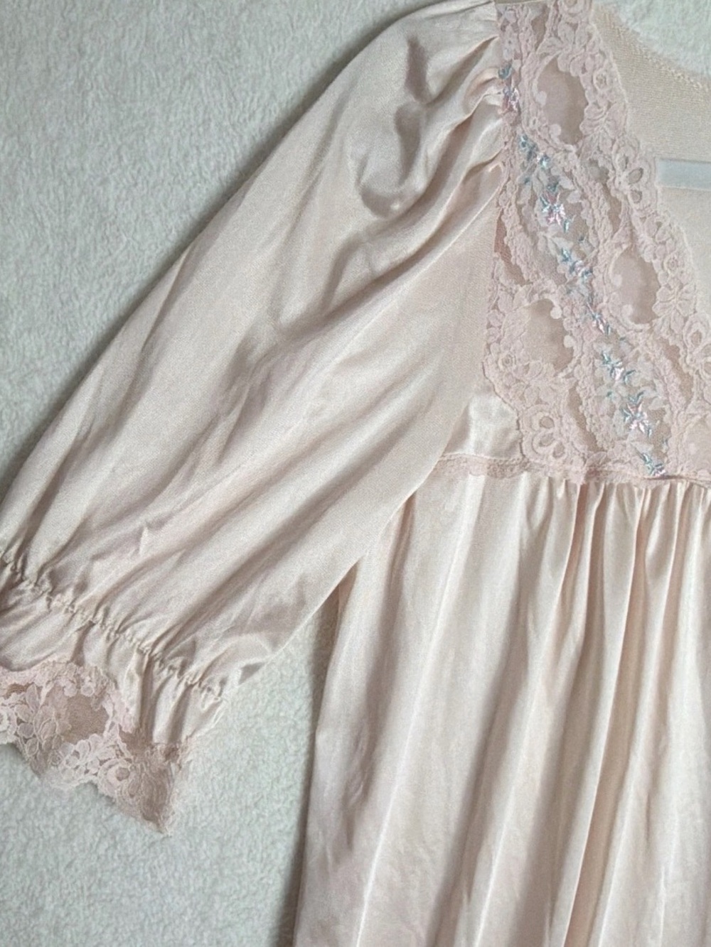 Vintage Pink Nylon Lace Button Front Nightgown | Cottagecore Coquette - Picture 3 of 10